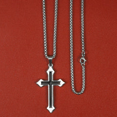 High Quality Cross Titanium Steel Non-Fading Necklace, Trendy Men's Pendant and Chain, New for Men or Women Gifting